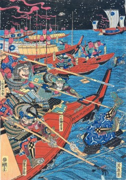 batalla naval 1830 Keisai Eisen Ukiyoye Pinturas al óleo
